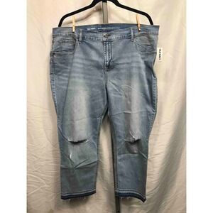 OLD NAVY Boyfriend Straight Leg Cropped Jeans Light Wash Distressed Raw Hem 18